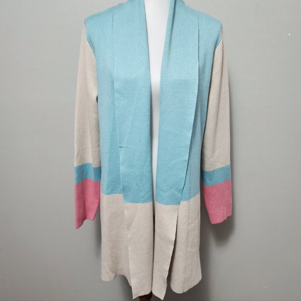 Christopher & Banks pastel neutral colorblock flyaway cardigan size large